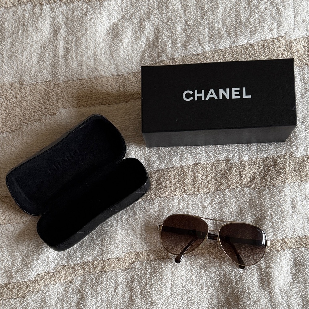 CHANEL Brown Aviator Sunglasses gold hardware